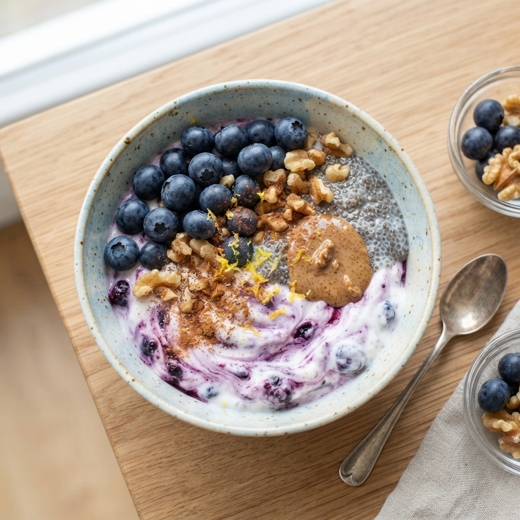 Blueberry cheesecake bowl protéiné