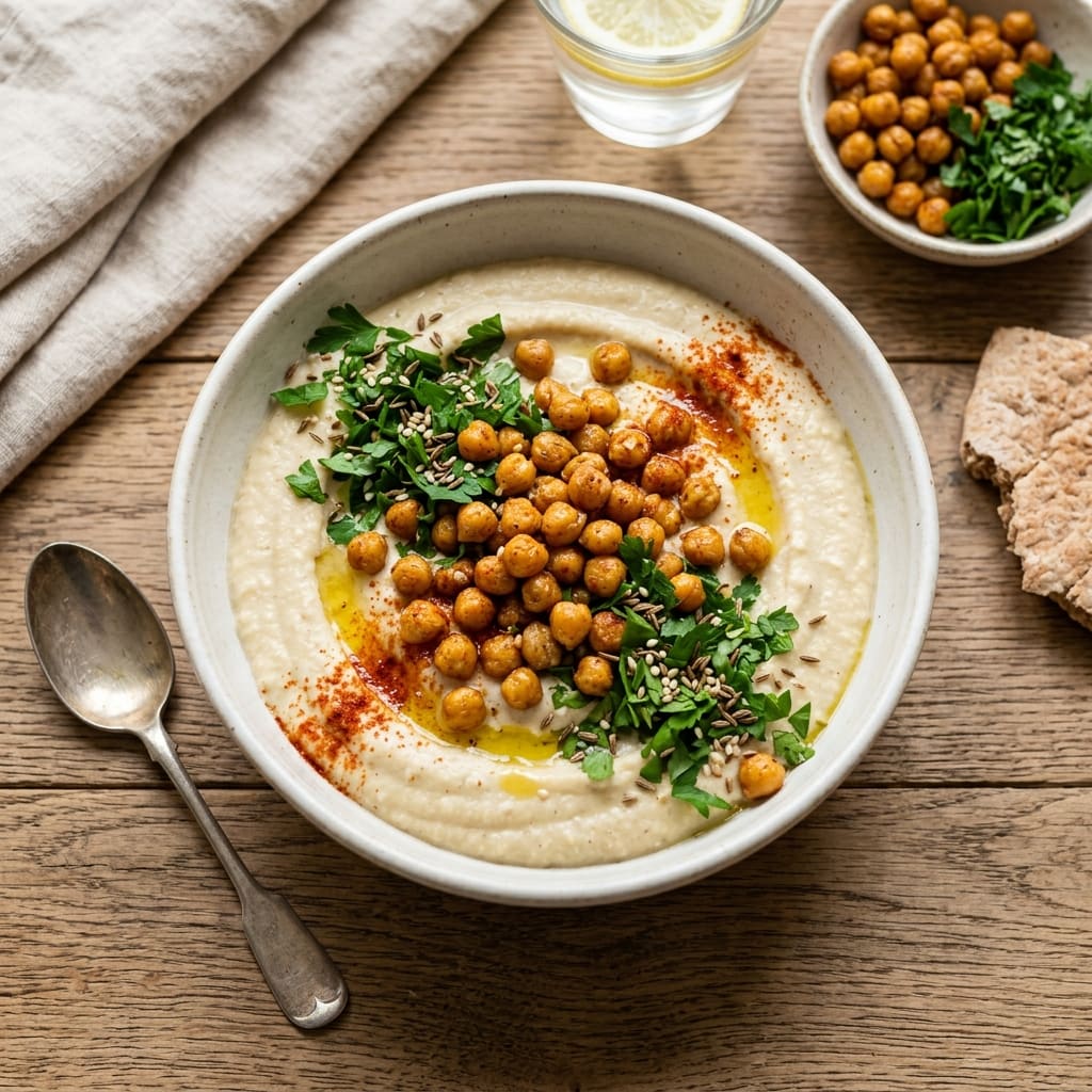 Bowl de chou-fleur au tahini, cumin doux et pois chiches ciselés au persil