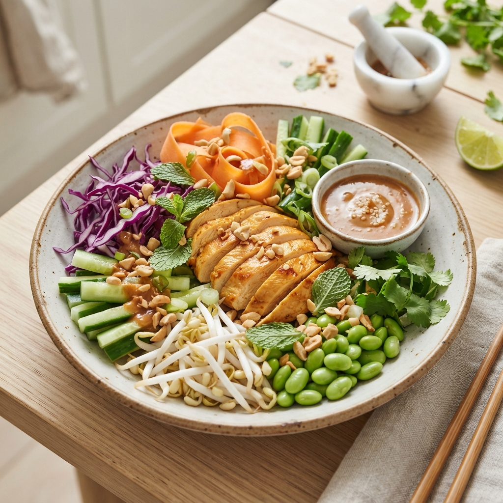 Bowl Thaï aux Crudités Croquantes et Émulsion Sésame-Cacahuète
