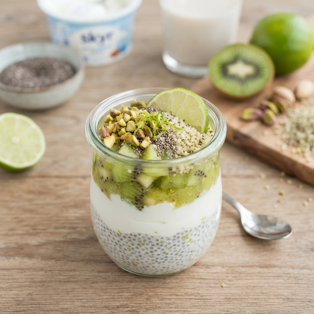 Chia-pistache façon cheesecake citron vert