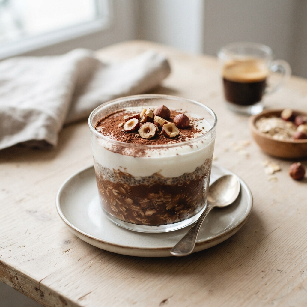 Choco-noisette overnight oats « tiramisu »