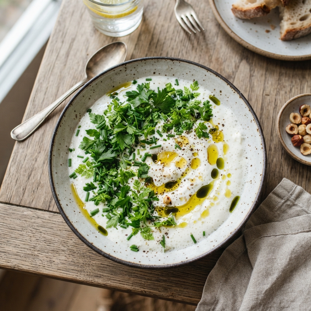 Émulsion de Skyr aux Herbes Fines et Huile Noisetée