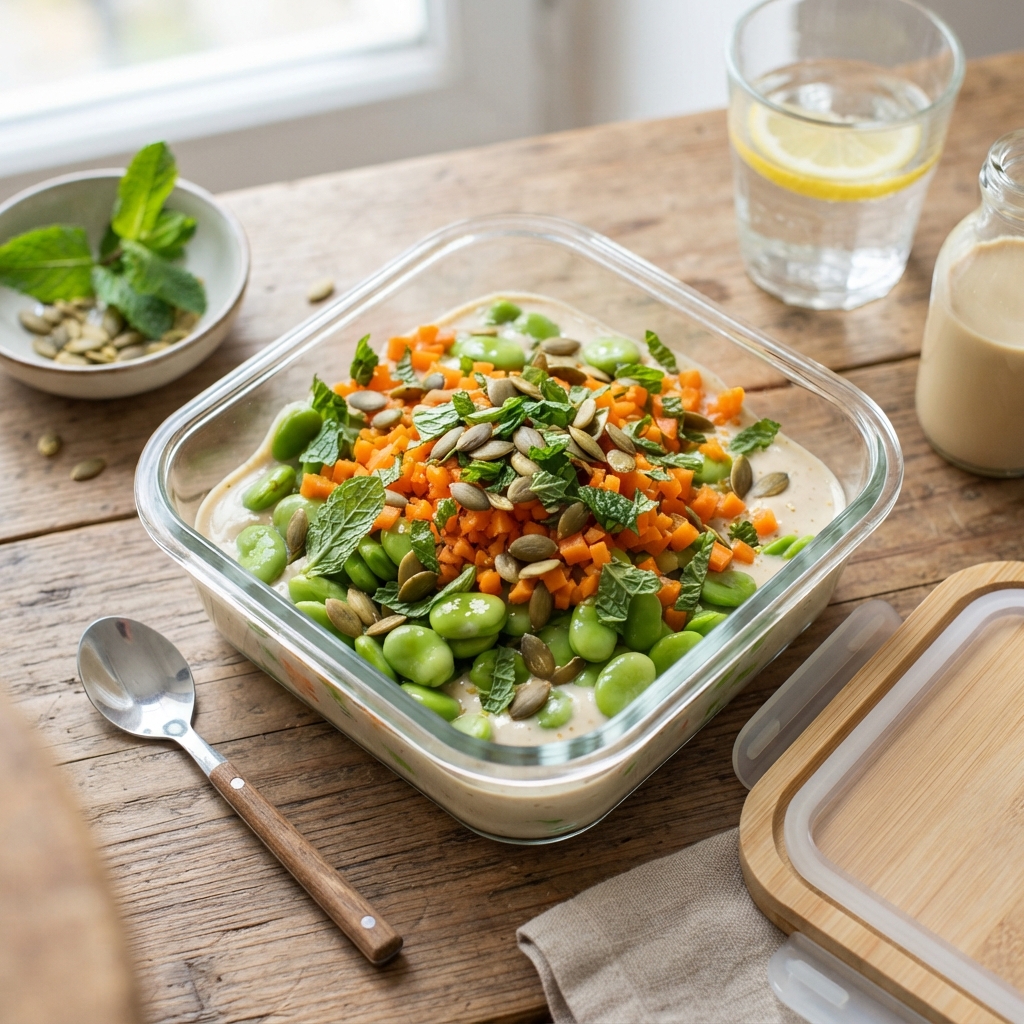 Fèves au tahini version végétarienne colorée