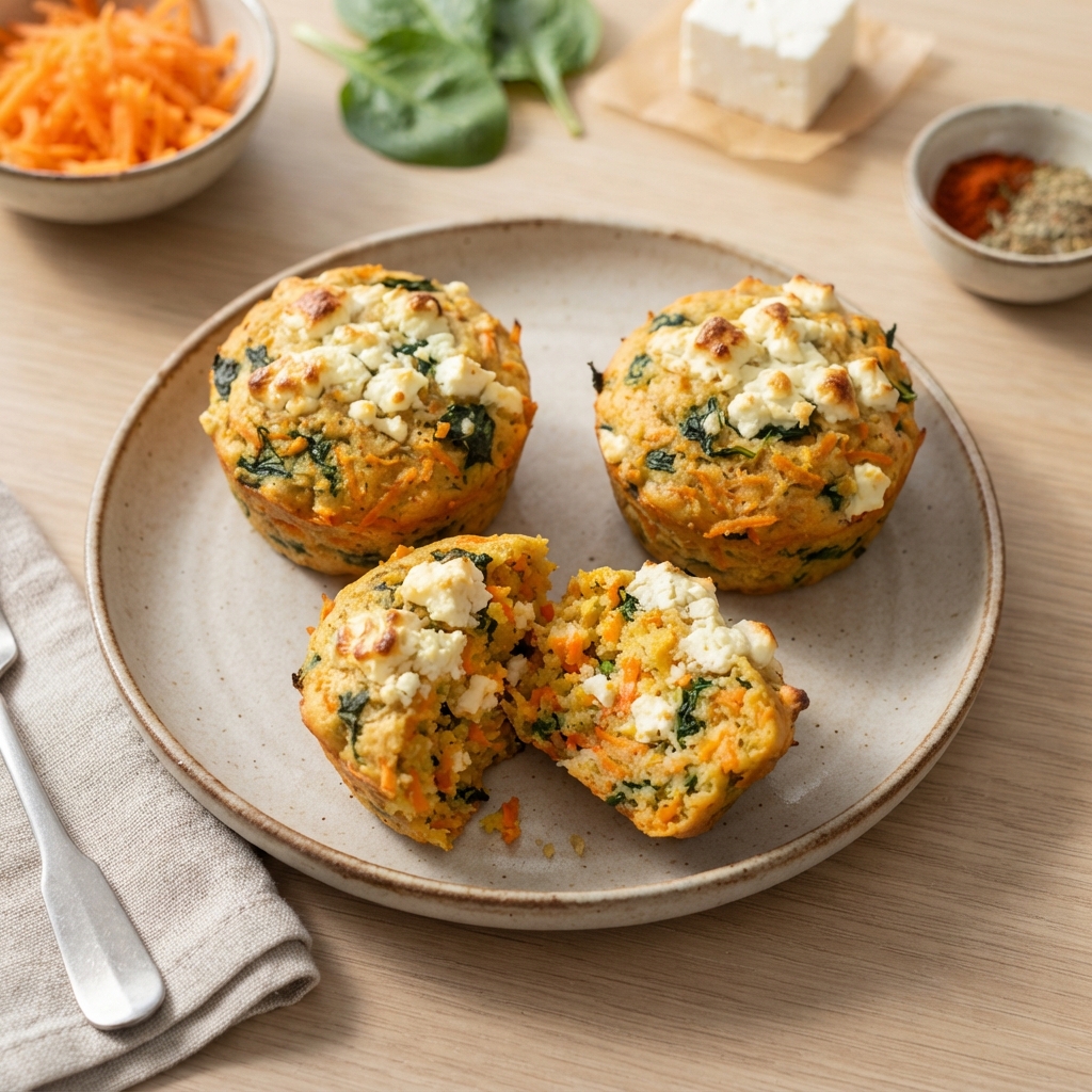 Muffins salés carotte, feta & épinards