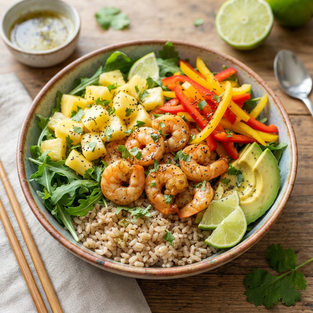 POKÉ BOWL CREVETTES, ANANAS FRAIS ET POIVRONS CROQUANTS