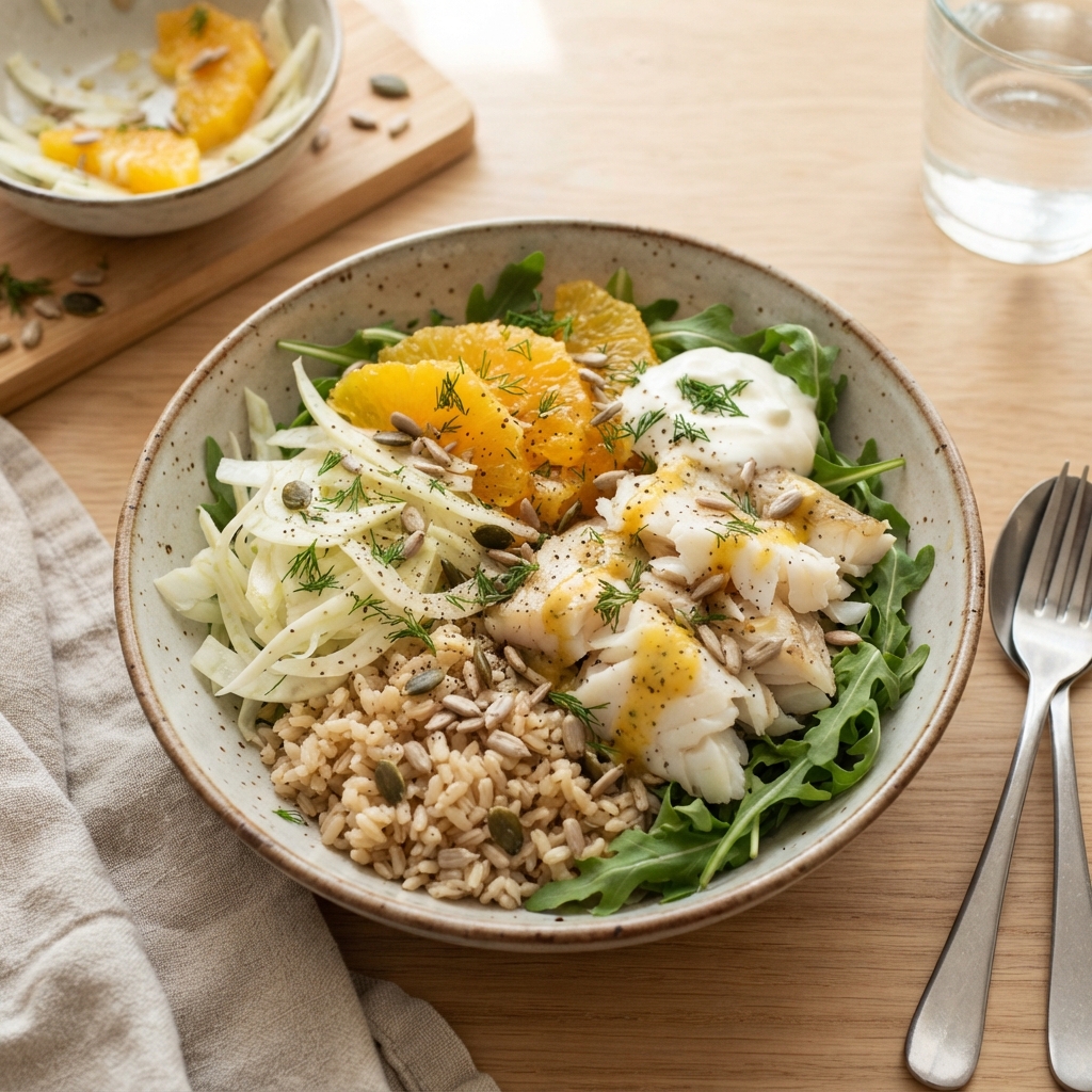 POKÉ BOWL LIEU NOIR, FENOUIL CROQUANT ET ORANGE
