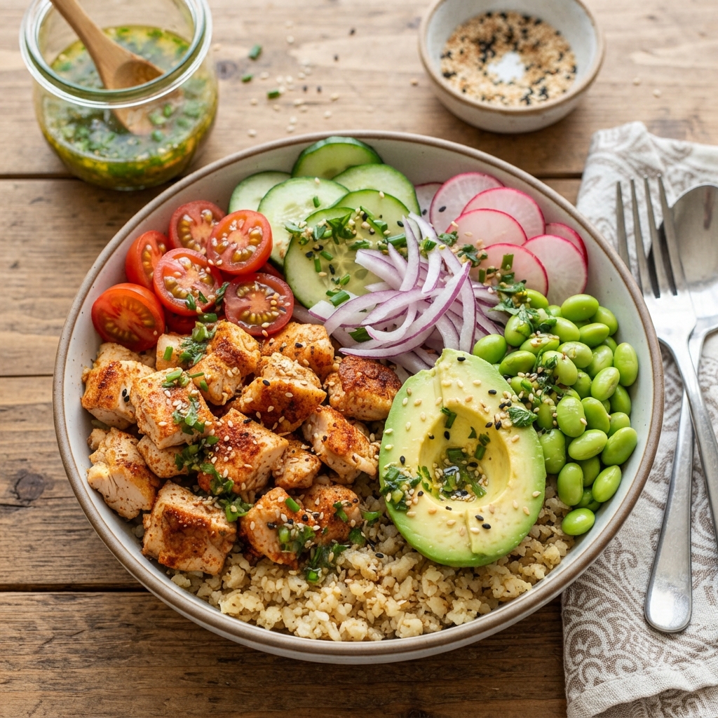 Poké Bowl pauvre en glucides, Poulet Croustillant