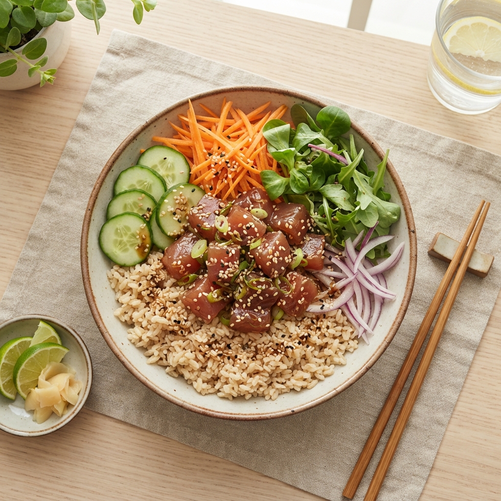POKÉ BOWL THON MARINÉ CITRON-GINGEMBRE ET RIZ COMPLET