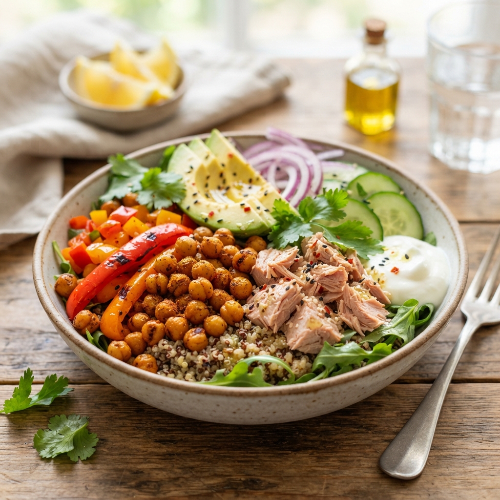 POKÉ BOWL THON, POIS CHICHES ET POIVRONS GRILLÉS