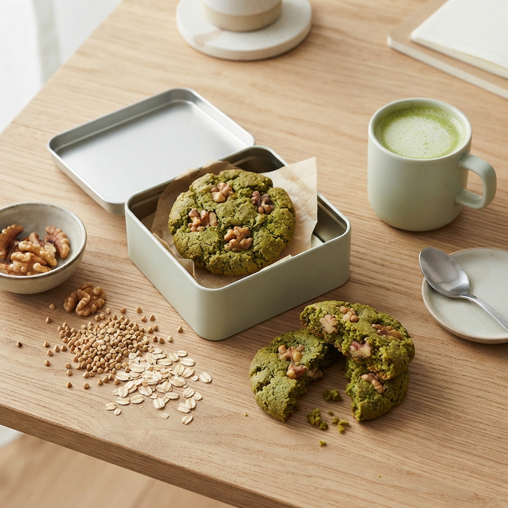 Sablé au Sarrasin, Matcha et Noix Croquantes