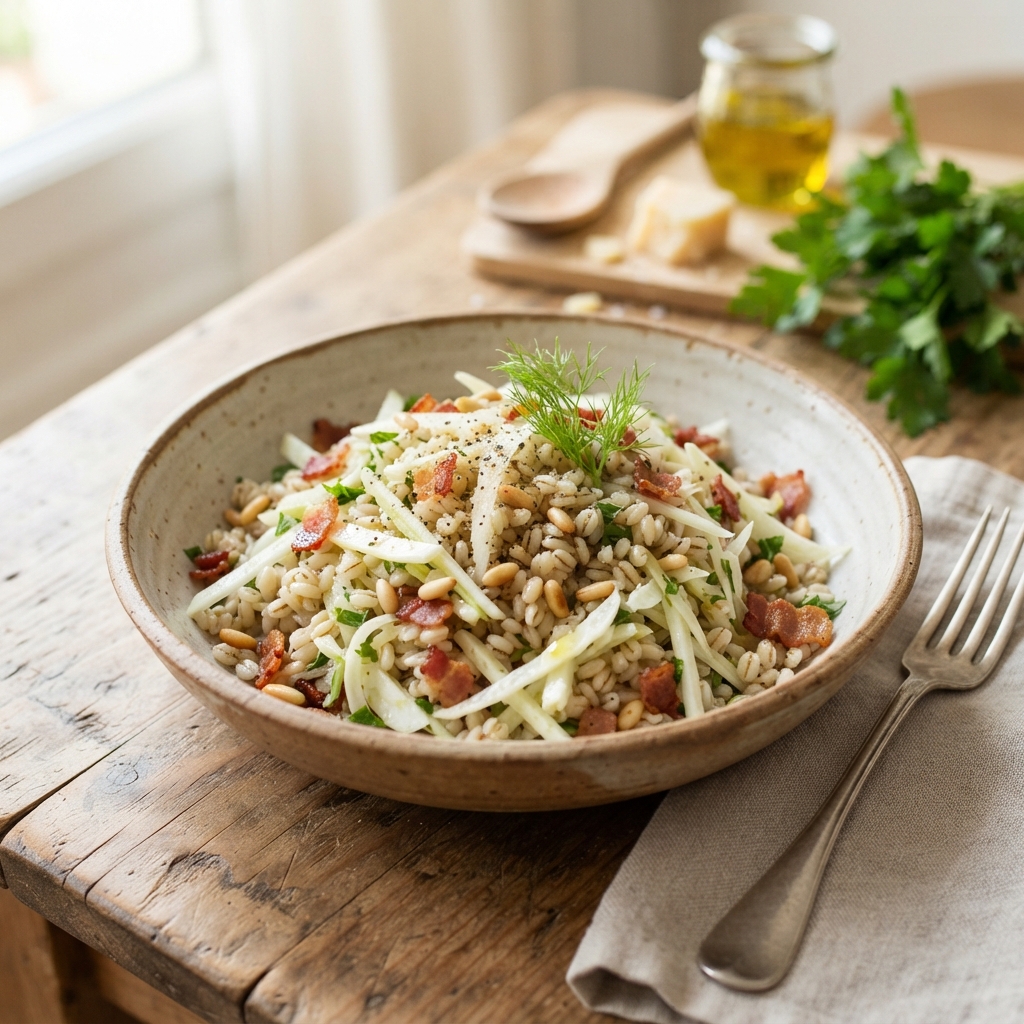 Salade d'Orge Légère au Fenouil, Bacon et Parmesan