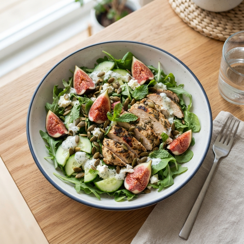 Salade poulet, concombre & figues