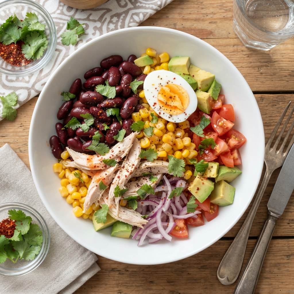 Salade Salsa aux Haricots Rouges, Poulet Effiloché et Avocat
