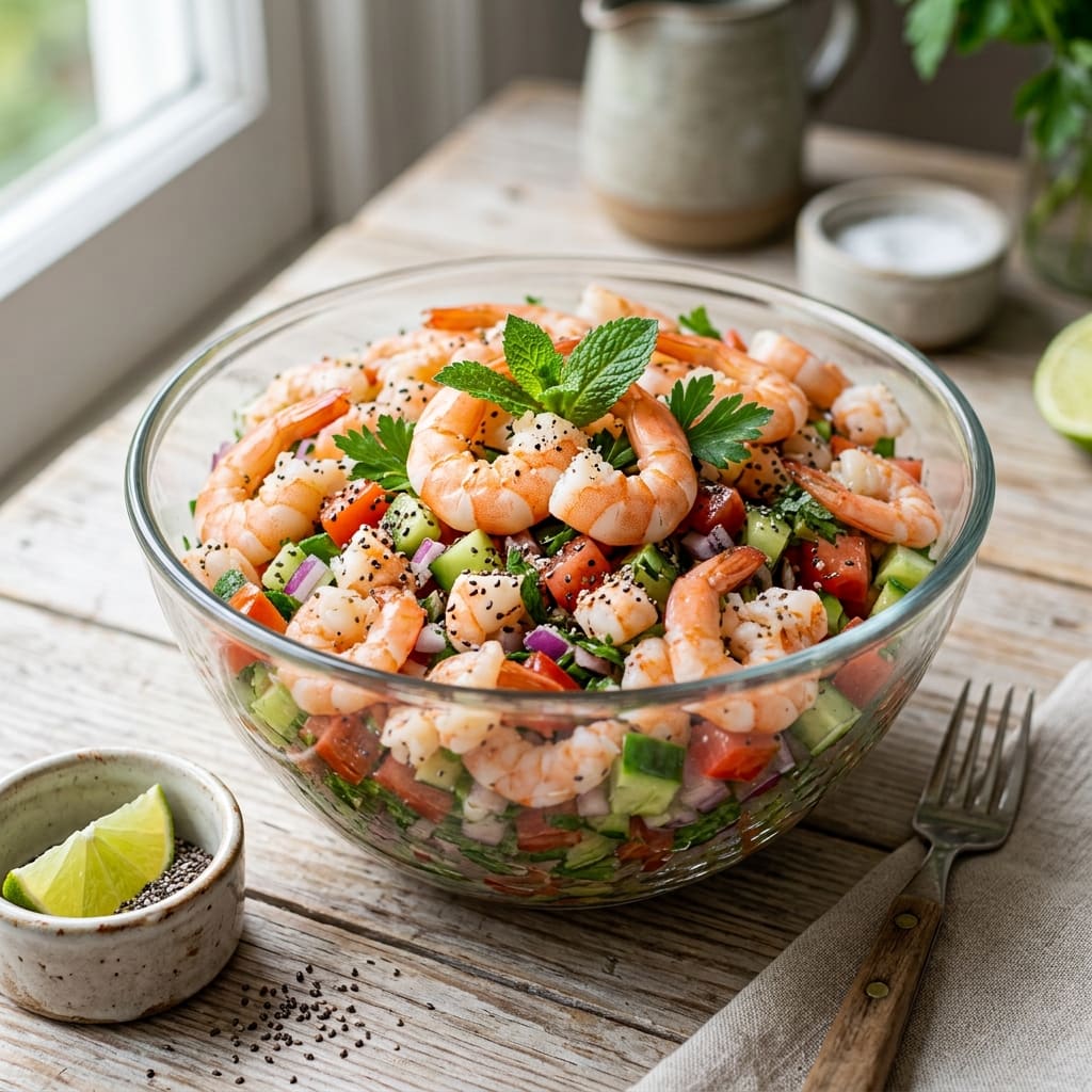 Salade shirazi aux crevettes et graines de chia