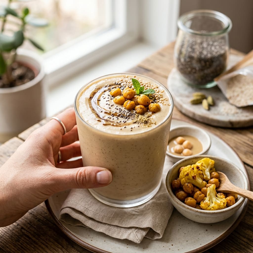 Smoothie chou-fleur rôti, tahini, pois chiches et cardamome