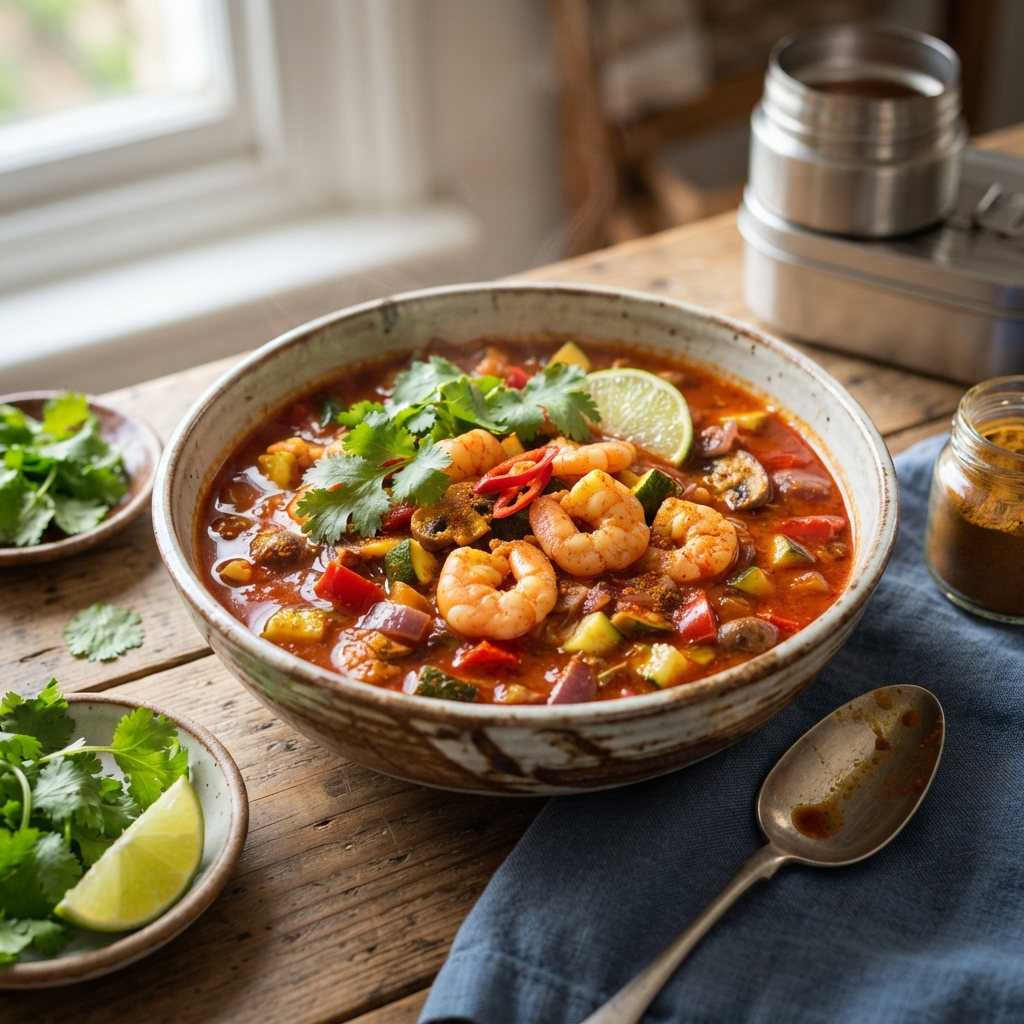 Soupe de tomates aux gambas & massalé