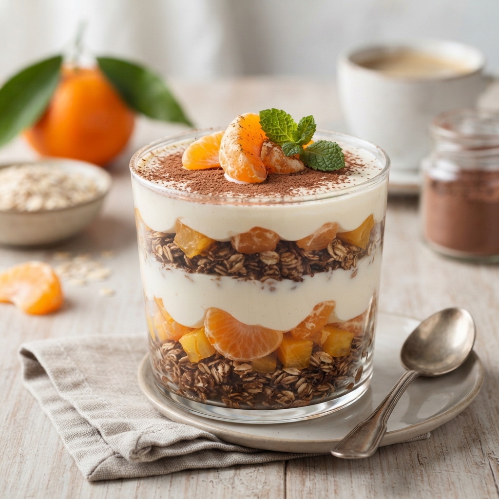 Tiramisu aux flocons d'avoine et clémentines en verrine