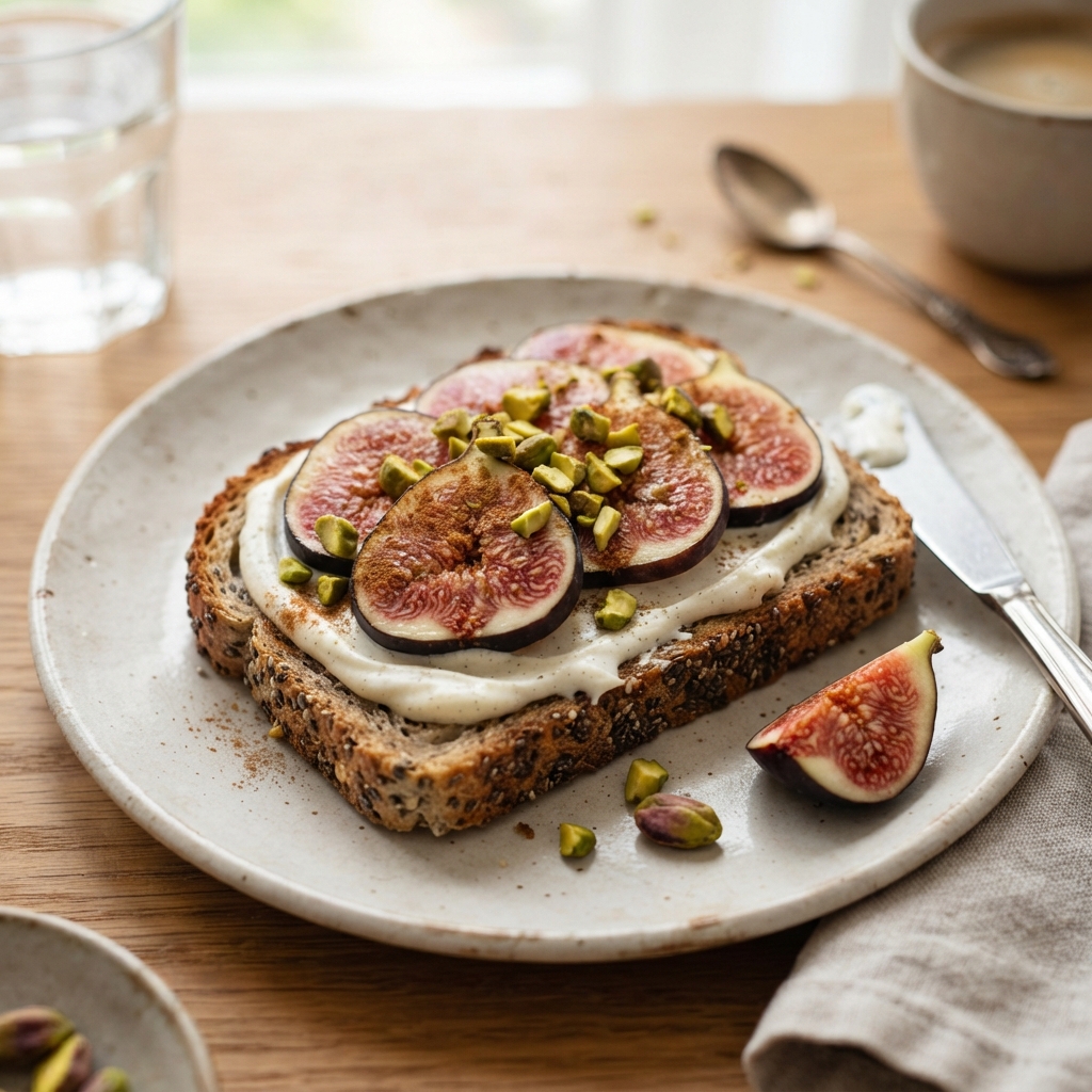 Tranche de pain de chia au fromage frais avec figues