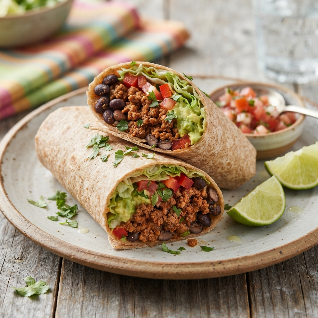 Wrap mexicain bœuf & haricots noirs