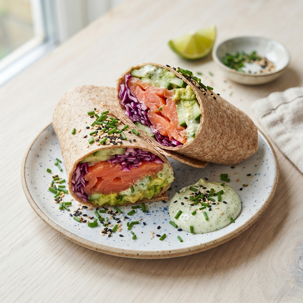 Wrap saumon, chou rouge & crème wasabi