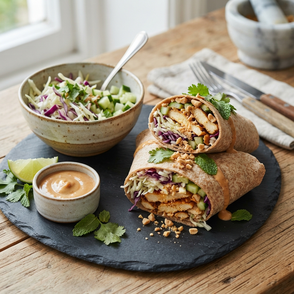 Wrap thaï poulet, cacahuète & chou